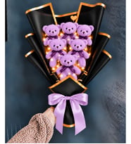 Led Işıklı Peluş Ayıcık Buketi Büyük Boy 6 Adet Kokulu Peluş Ayıcık