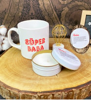 Kişiye Özel Baba Tasarımlı Mum Kupa Ve Mini Lamba Set