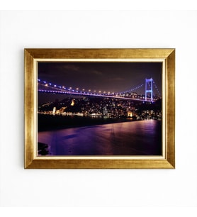 Tablore İstanbul Boğaz Köprüsü Gece Manzaralı Altın Çerçeveli Kanvas Tablo Salon Duvar Dekoru