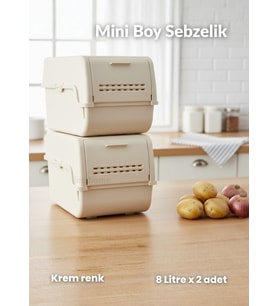 2'li Mini Boy Patates Soğan Sepeti BPA Free Sebzelik Organizer Kutu Motek Krem 8 L
