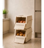 2'li Mini Boy Patates Soğan Sepeti BPA Free Sebzelik Organizer Kutu Motek Krem 8 L