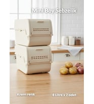 2'li Mini Boy Patates Soğan Sepeti BPA Free Sebzelik Organizer Kutu Motek Krem 8 L