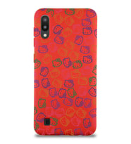 Samsung Galaxy M10 Uyumlu Lansman Kılıf Hello Kitty Tasarımlı İçi Kadife Kapak-Kırmızı (Şeffaf)