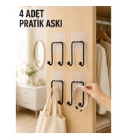 Mey İthalat® 4 Adet Yapışkanlı Duvar Askısı Çok Amaçlı Pratik Askılık Seti