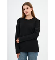 Kol Detaylı Bisiklet Yaka Basic Sweatshirt (WK25425)  (Siyah)