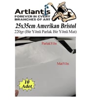 Amerikan Bristol Karton 25x35 cm 10 Adet 220 gr Bir Tarafı Parlak Bir Tarafı Mat Kağıt Biristol Karton (Beyaz)