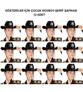 Kovboy Şerif Şapkası Siyah 12 Adet - Kostüm, Parti ve Gösteri Şapkası