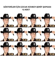 Kovboy Şerif Şapkası Siyah 12 Adet - Kostüm, Parti ve Gösteri Şapkası
