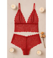 pilelistore Kadın Kırmızı Dantel Bralet Şort Takımı – Tutkulu Ve Çekici İç Giyim