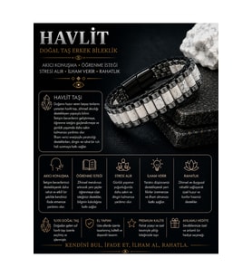 Sertifikalı Havlit Siyah Hematit Silindir Kesim Kilitli Doğal Taş Deri Erkek Bileklik