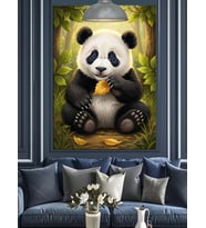 Panda Ayısı Oturuyor Keyifli Dekoratif Kanvas - Mdf Ahşap Tablo