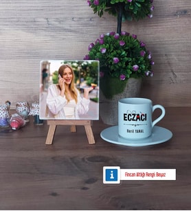 Eczacı Fotoğraflı Dekoratif Taş, Ahşap Altlıklı Türk Kahvesi Fincanı Hediye (Model 2)