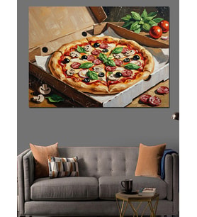 Mutfak Tezgahında Taze Pizza Tablosu Dekoratif Kanvas - Mdf Ahşap Tablo