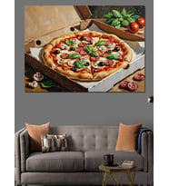 Mutfak Tezgahında Taze Pizza Tablosu Dekoratif Kanvas - Mdf Ahşap Tablo