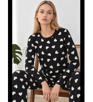 Night Mavi Kadın Desenli İkili Rahat Pijama Takımı 4815