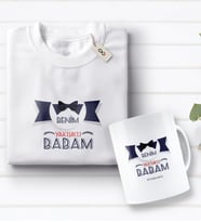 BK Gift Kişiye Özel Benim Yakışıklı Babam Tasarımlı Beyaz Tişört ve Kupa Seti-1 (Model 1)