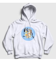 Presmono Unisex Beyaz Bluey Ailesi Bandit Chili Kapüşonlu Sweatshirt 450977tt
