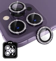 iPhone 15 Pro / Pro Max için IPG ProLENS Kamera Lens Koruyucu Elmas Taşlı Çerçeveli, Kırılmaz Cam (Mor)
