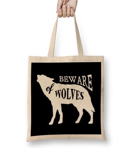 Retro Animal Wolf Beware Of Wolves White Bez Çanta Uzun Saplı