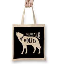 Retro Animal Wolf Beware Of Wolves White Bez Çanta Uzun Saplı