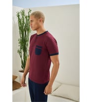 Erkek Midi Yaka Pijama Takım Konforlu Uyku (Bordo)