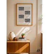 Siyah Beyaz Dalga Deseni, Ahşap Çerçeveli Duvar Tablosu - Modern Ev Dekorasyonu