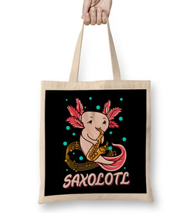 Saxolotl Sax Playing Axolotl Pun Walking Fish Bez Çanta Uzun Saplı