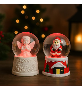Ev Dekoru Yeni Yıl Huzuru Işıklı Santa Melek Figürlü ve Noel Baba Temalı Kar Küresi 2'li Seti 6.5 Cm (Çok Renkli)
