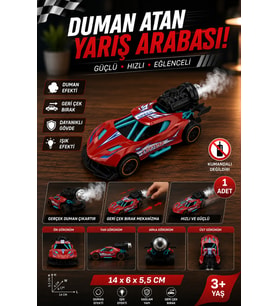 Duman Atan Işıklı Metal Oyuncak Yarış Arabası - Çek Bırak Mekanizmalı Spor Araba (14 cm)
