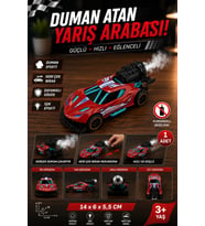 Duman Atan Işıklı Metal Oyuncak Yarış Arabası - Çek Bırak Mekanizmalı Spor Araba (14 cm)