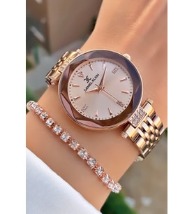 Daniel Klein Kadın Kol Saati – Rose Gold Çelik Kordon – Taşlı Rose Kadran – Şık Hediye Kutulu