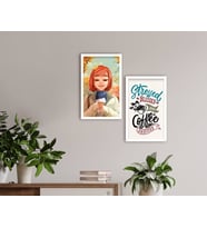 BK Home Coffee Tasarımlı Dekoratif 2'li Ahşap Beyaz Çerçeveli Tablo-1