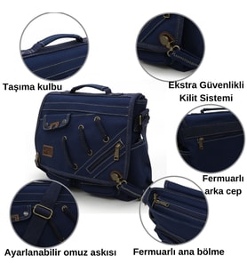 Cappadocia Vintage 4017 Haki 14" Laptop Kanvas Postacı Okul Çantası Unisex Kilitli Çok Cepli Omuz Askılı