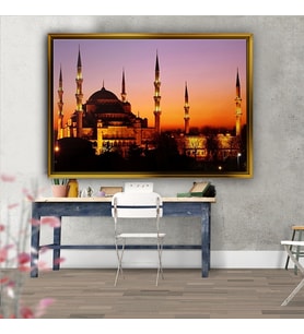 Tablore Sultanahmet Camii Gün Batımı İstanbul Manzarası Çerçeveli Kanvas Tablo Modern Salon Dekoru