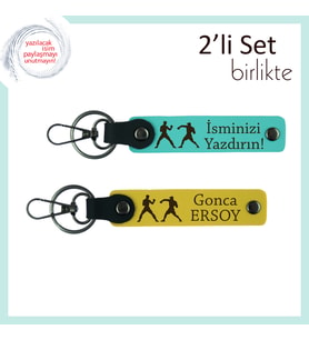 Judo Tarzına Yakışan Hediye, İsme Yazılabilir 2’li Anahtarlık, Yumuşak Güç Temalı, Turkuaz-Sarı