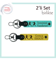 Judo Tarzına Yakışan Hediye, İsme Yazılabilir 2’li Anahtarlık, Yumuşak Güç Temalı, Turkuaz-Sarı