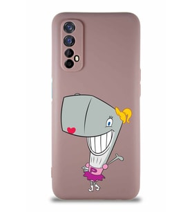 Realme 7 Soft Premier Kapak Pearl Yengeç Tasarımlı Silikon Kılıf - Pudra (Şeffaf)