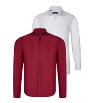 İKİLİ SET G726 DEWBERRY ERKEK GÖMLEK-BEYAZ-BORDO