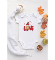 Organik %100 Pamuk Uzun Kollu Beyaz Love Teddy Bear Bebek Body Bebek Badi Çıtçıtlı Zıbın