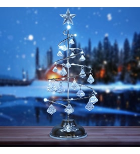 VIP KALİTE 20 CM METAL KRİSTAL SARKITLI YILBAŞI AĞACI BEYAZ LED IŞIKLI NOEL AĞACI GÜMÜŞ ÇAM AĞACI