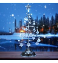 VIP KALİTE 20 CM METAL KRİSTAL SARKITLI YILBAŞI AĞACI BEYAZ LED IŞIKLI NOEL AĞACI GÜMÜŞ ÇAM AĞACI