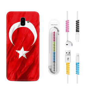 Samsung J6 Plus J7 Prime J7 Pro M20 Kılıf Kablo Koruma Spiral Silikon Şanlı Türk Bayrağı 4 1401