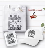 BK Gift 100. Yıl Hatırası Beyaz Tişört, Kupa Bardak, Şapka ve Metal Rozet Hediye Seti-5, 29 Ekim Hediyesi, Cumhuriyet Bayramı, 100.Yıl Hediyesi