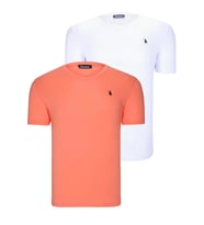 İKİLİ SET T8568 DEWBERRY V YAKA ERKEK T-SHIRT-BEYAZ-TURUNCU (Karışık)