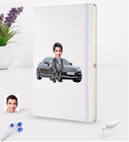 BK Gift Kişiye Özel Plakalı Erkek Mazda RX-8 Karikatürlü Beyaz Termo Deri Defter 16x24cm Model 1