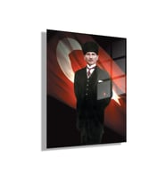 Temperli Gerçek Cam Tablo Türk Bayrağı ve Mustafa Kemal Atatürk