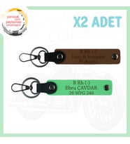 A Kahve-Fıstık Yeşil, Biker, İsim Plaka ve B (-) Kan Grubu Yazılı Özel Tasarım 2'li Anahtarlık Set
