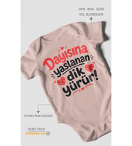 Dayısına yaslanan dik yürür Kısa Kollu Bebek Body %100 Pamuk