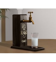 BK Gift Aynalı Altın Kabartma Musluklu Doğal Siyah(Ebony) Ahşap Rakı Standı, Home Bar, İçecek Dispenseri, Ahşap İçecek Çeşmesi-1