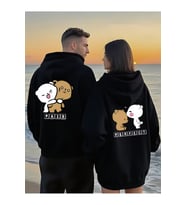Sevgili Kombin Hoodie Çift Sweatshirt – Çiftlere Özel Ayıcık Baskılı Pair Perfect Kapüşonlu Oversize (Siyah)